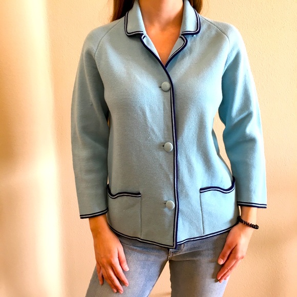 Vintage Jackets & Blazers - Vintage Wool Jacket in Blue made in Hong Kong Vintage size 14 or Small